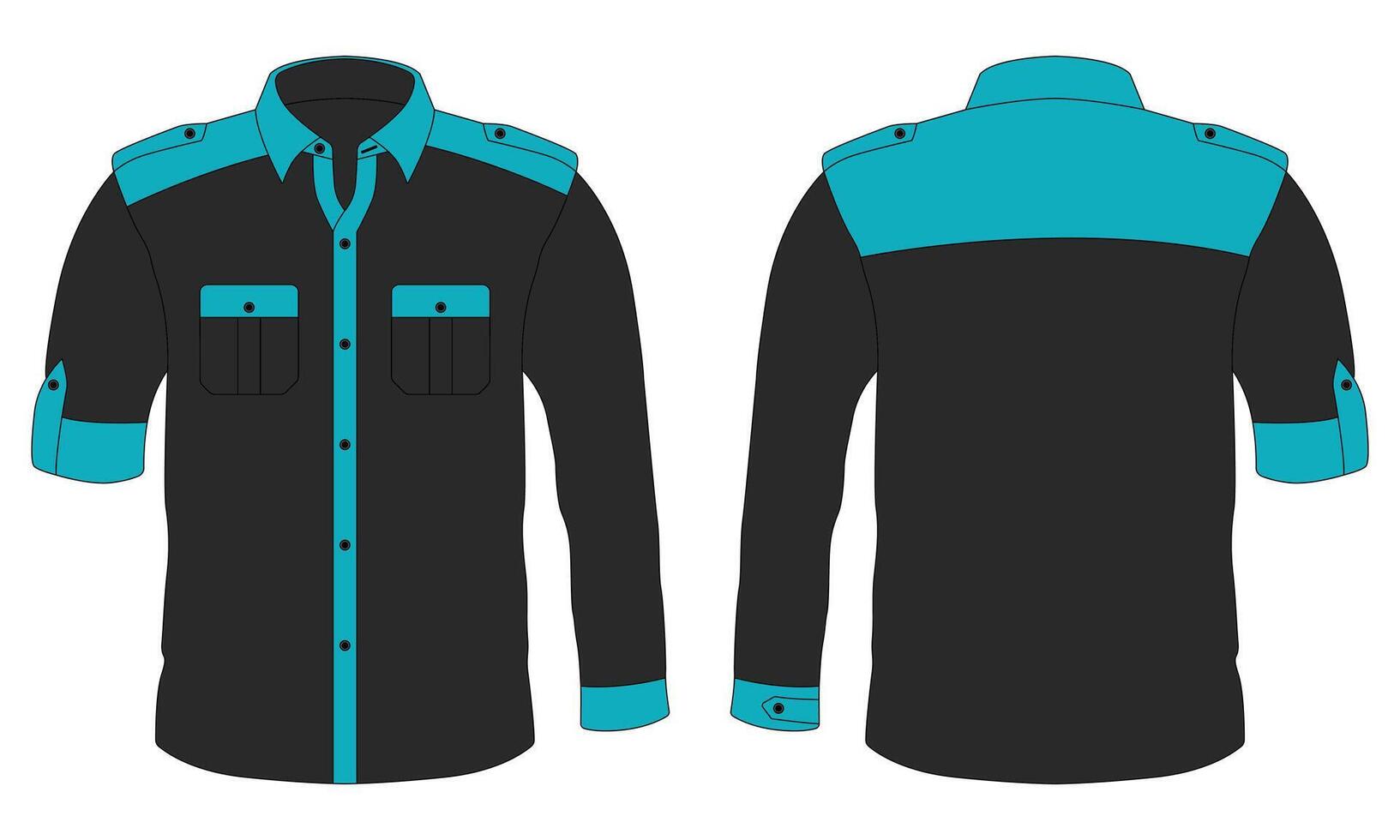 Button down collar office shirt template front and back view vector