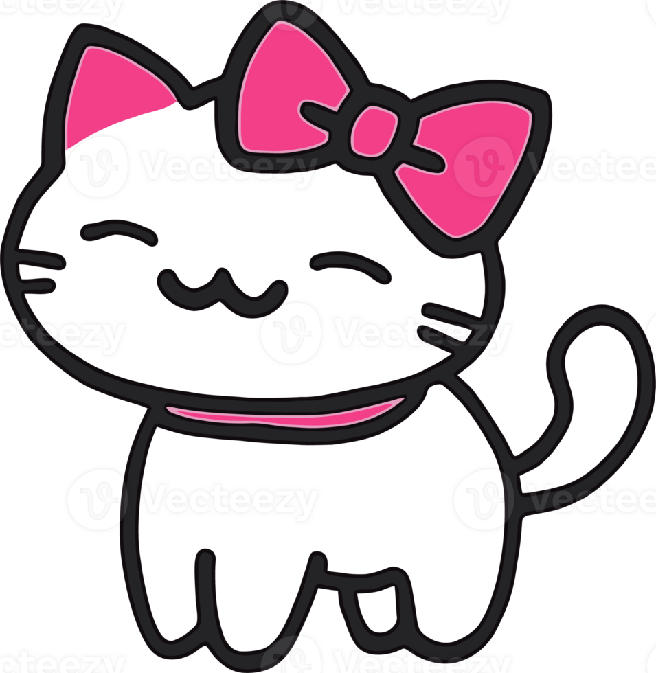 Cute Cartoon Cat with Pink Bow - Adorable Kitty Illustration for Kids png
