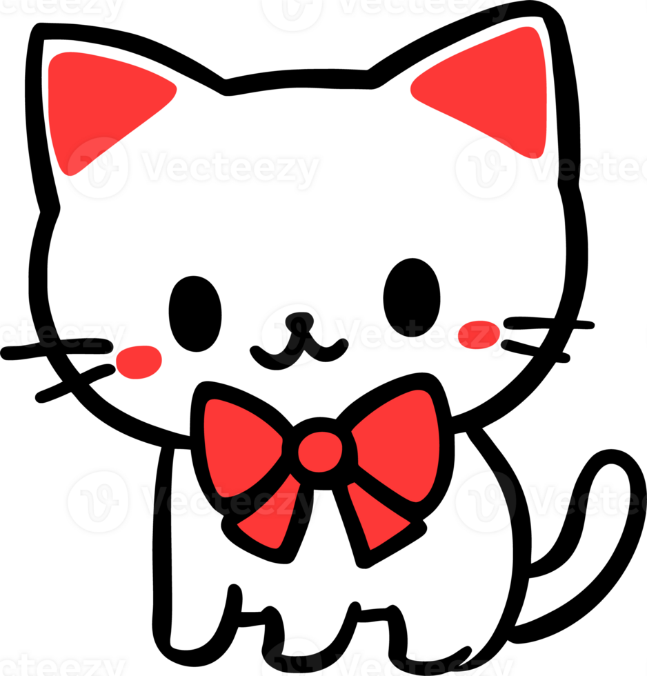 Cute Cartoon Cat with Red Bow Isolated png