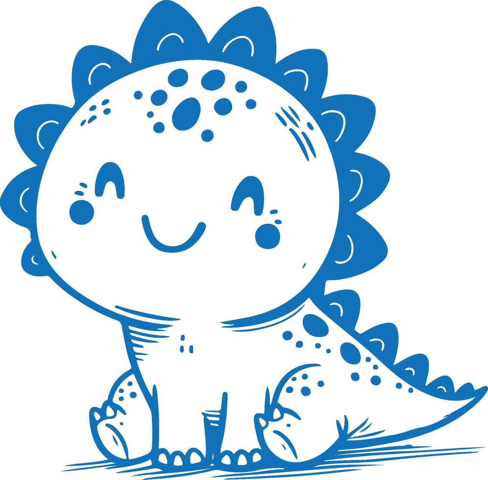 Seated Stegosaurus Smiling Hand Drawn Prehistoric Cartoon vector