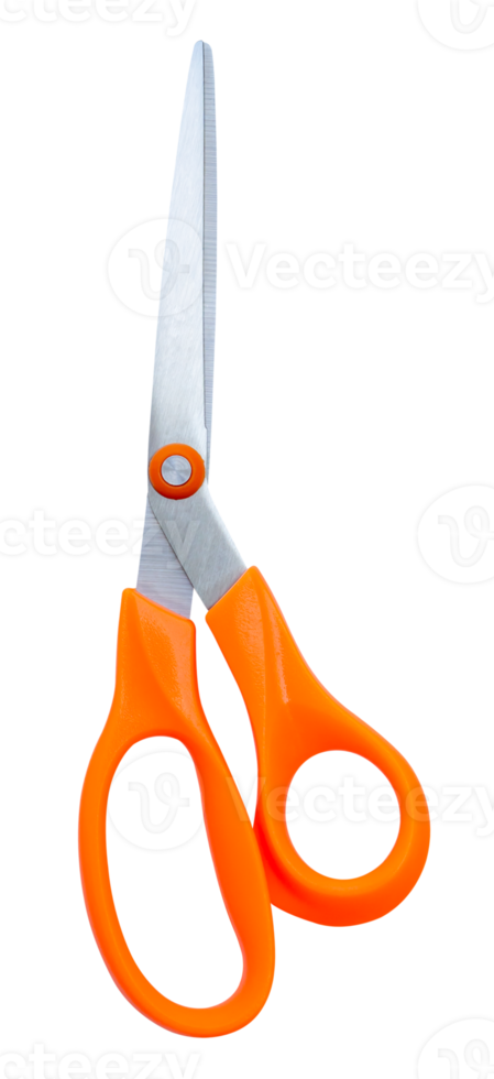 Medium multipurpose scissors with orange handle in vertical isolated with clipping path in file format png