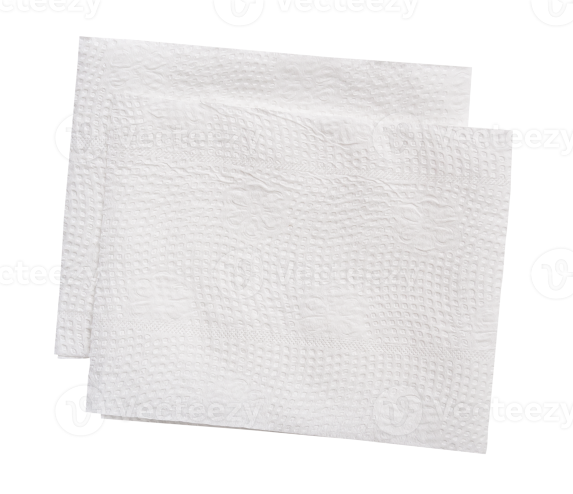 Two pieces of white tissue paper or napkin paper in stack isolated with clipping path in file format Top view png