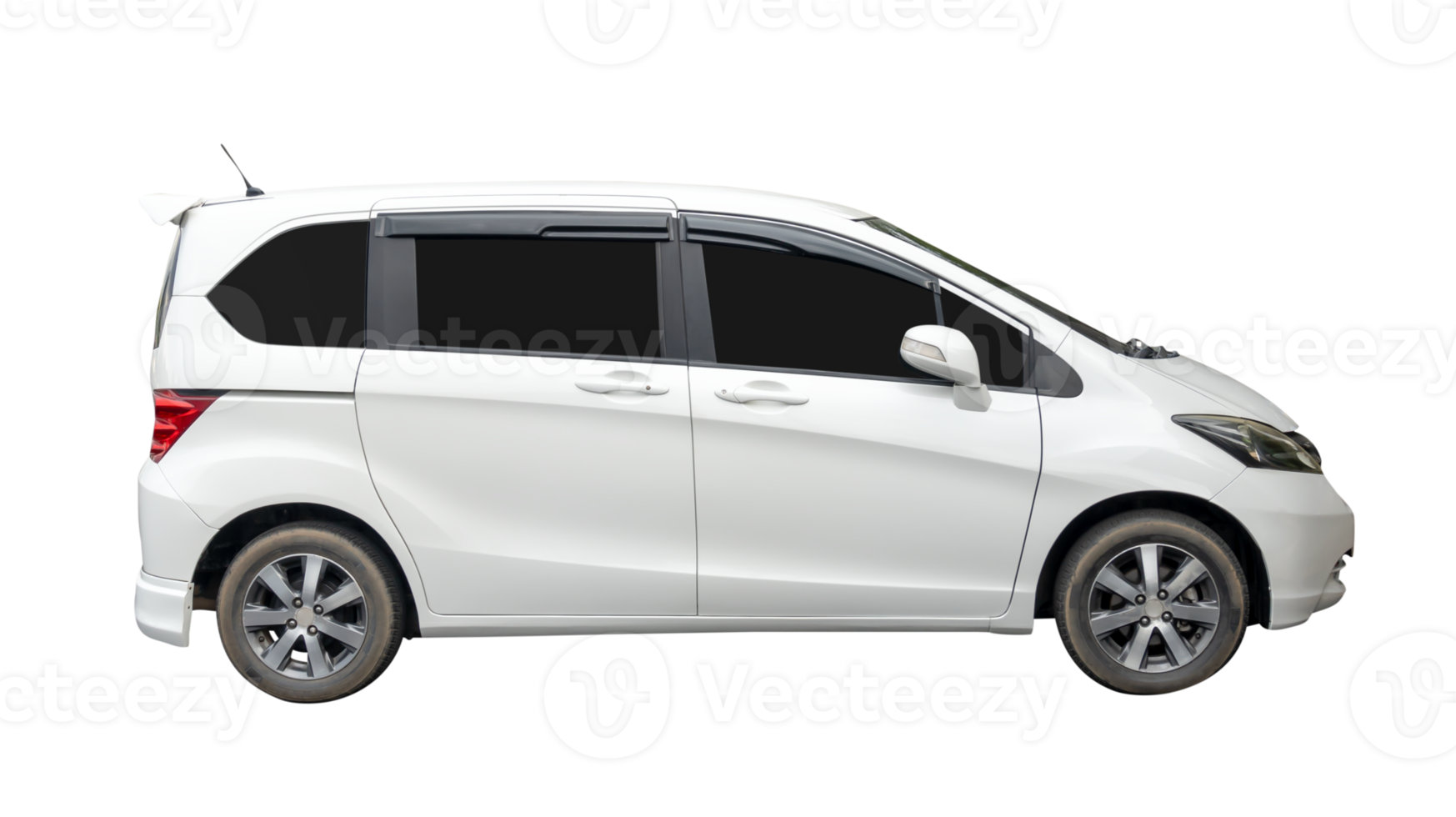 A beautiful large white hatchback car or family car isolated with clipping path in file format Side view white car png