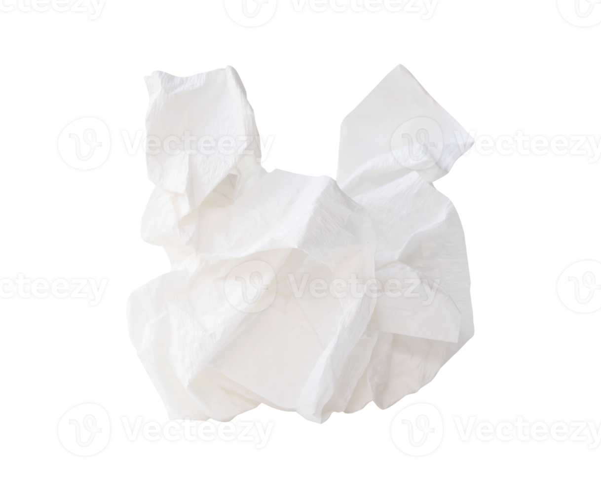 Screwed or crumpled white tissue paper ball isolated with clipping path in file format png