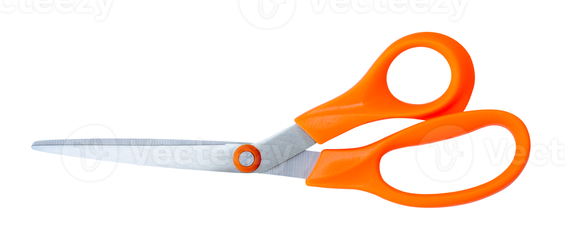 Medium multipurpose scissors with orange handle in horizon isolated with clipping path in file format png