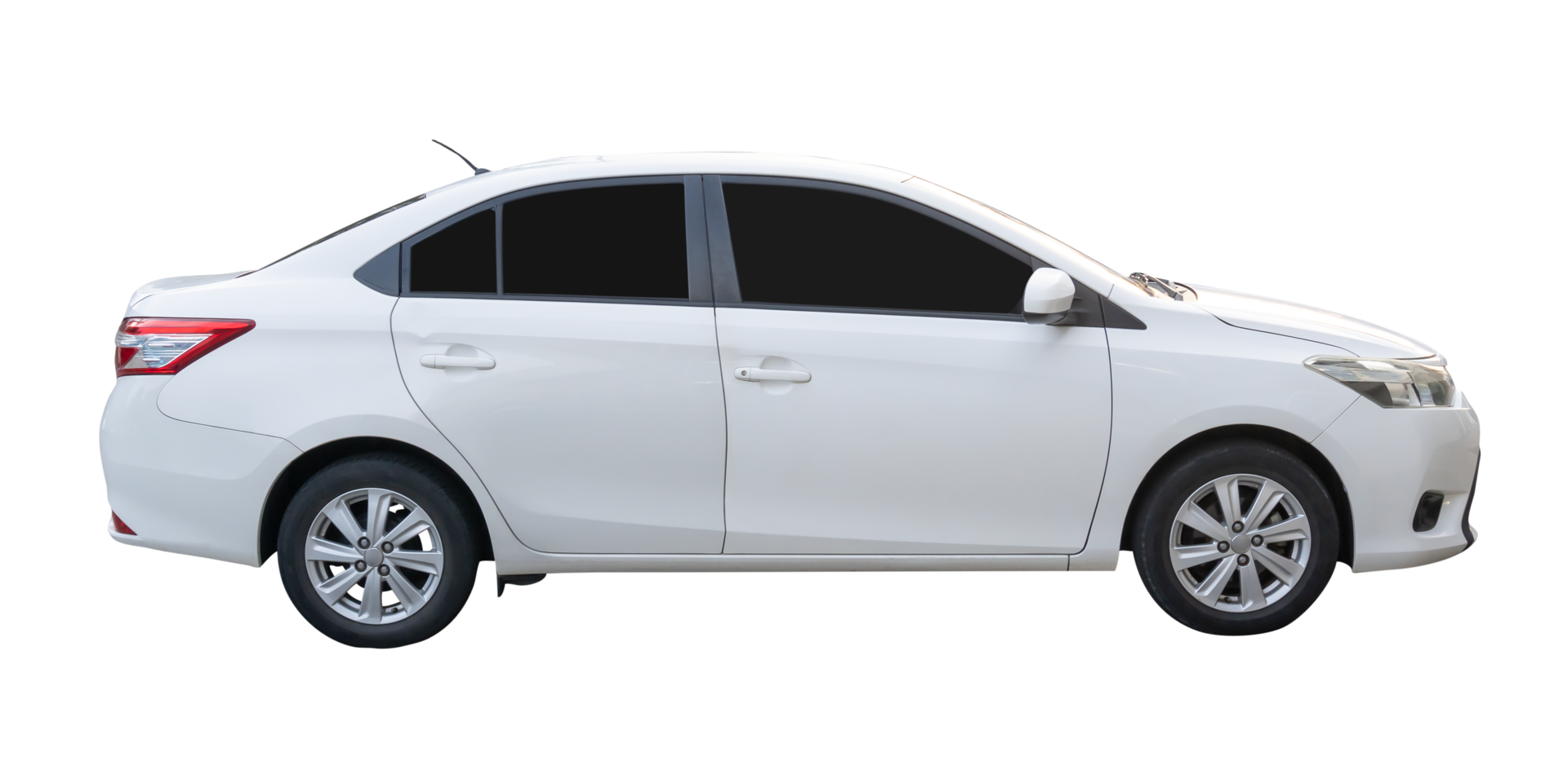 A white sports sedan car isolated with clipping path in file format Side view of sedan png