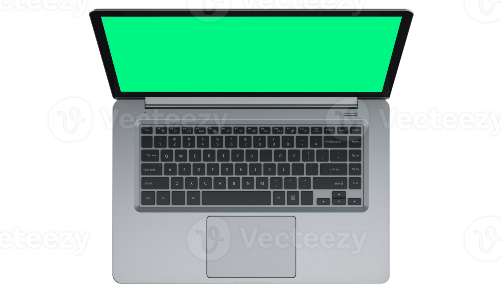Top View of an Open Laptop with Green Screen Isolated png