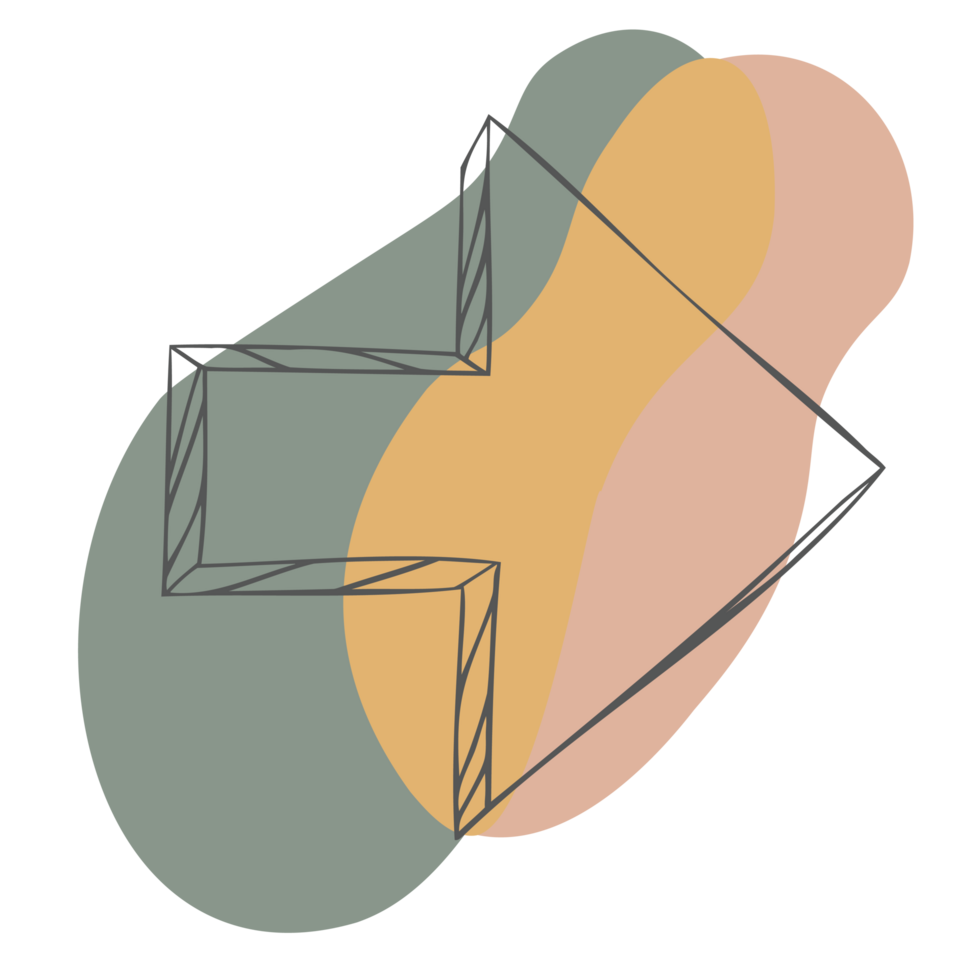 Hand drawn arrow illustration with shapes, colours, lines, transparent background, right line art png