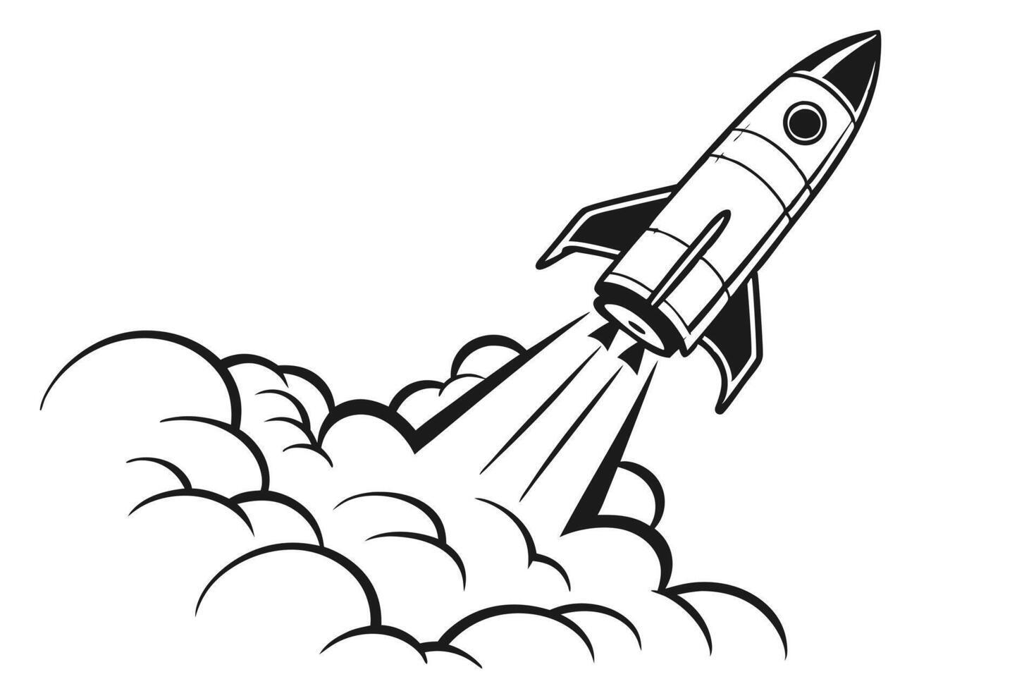 black color line art Rocket Launch isolated illustration on white background vector