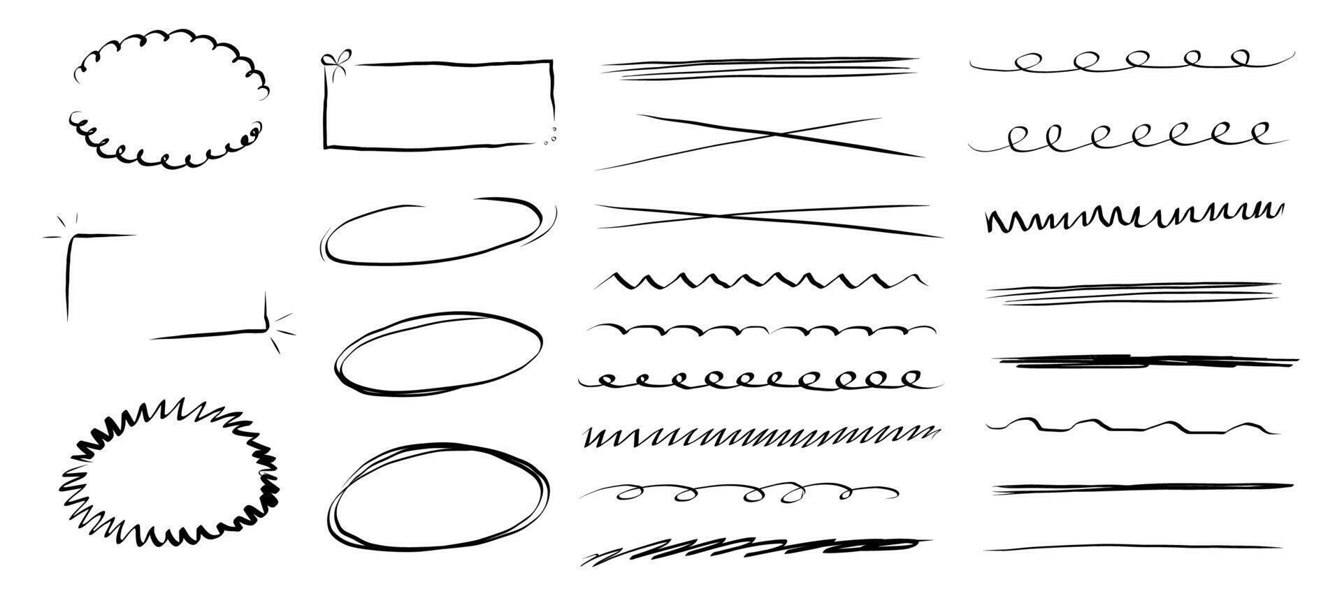 Underline mark border doodle hand drawn mark, swoosh highlight freehand brush. Grunge scribble curvy symbol. Marker check figure. vector