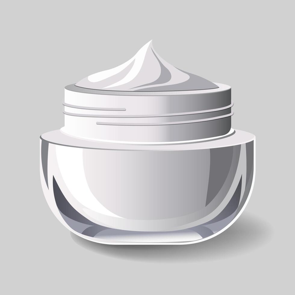 Open glossy jar with cream. Realistic cosmetic mockup. Lotion, cream, skin care. Blank cosmetic package. vector
