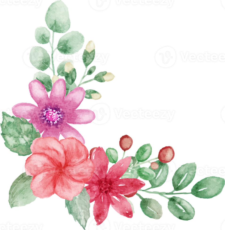 watercolor flowers and leaves arrangement png
