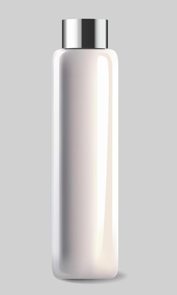 White glossy shampoo bottle. Realistic cosmetic mockup. Lotion, shampoo, skin care. Blank cosmetic package. vector