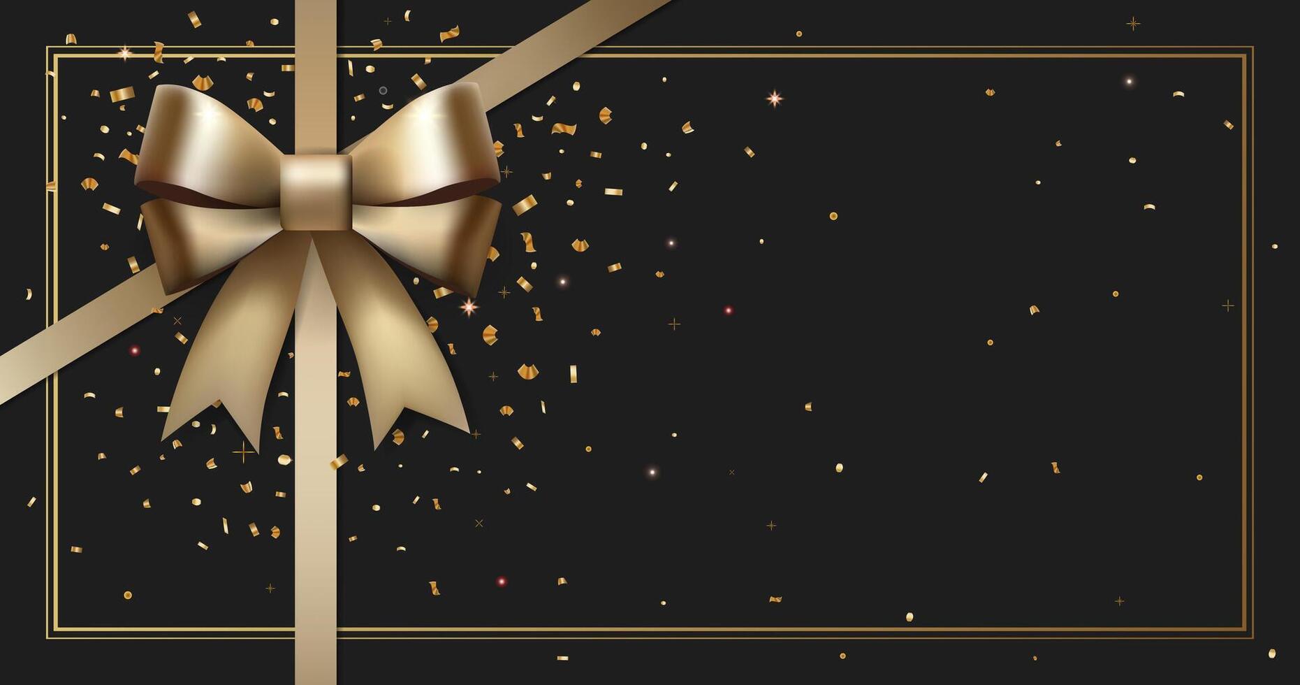 Black background for card, certificate. Luxury template with gold glitter. Empty gift voucher with place for text. vector