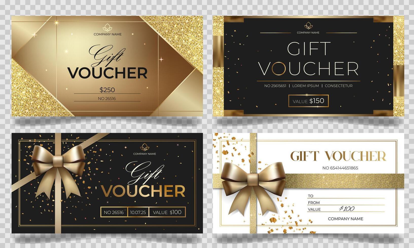 Gift vouchers in black and gold color. Elegant template for gift card, coupon. Stylish gift voucher. vector
