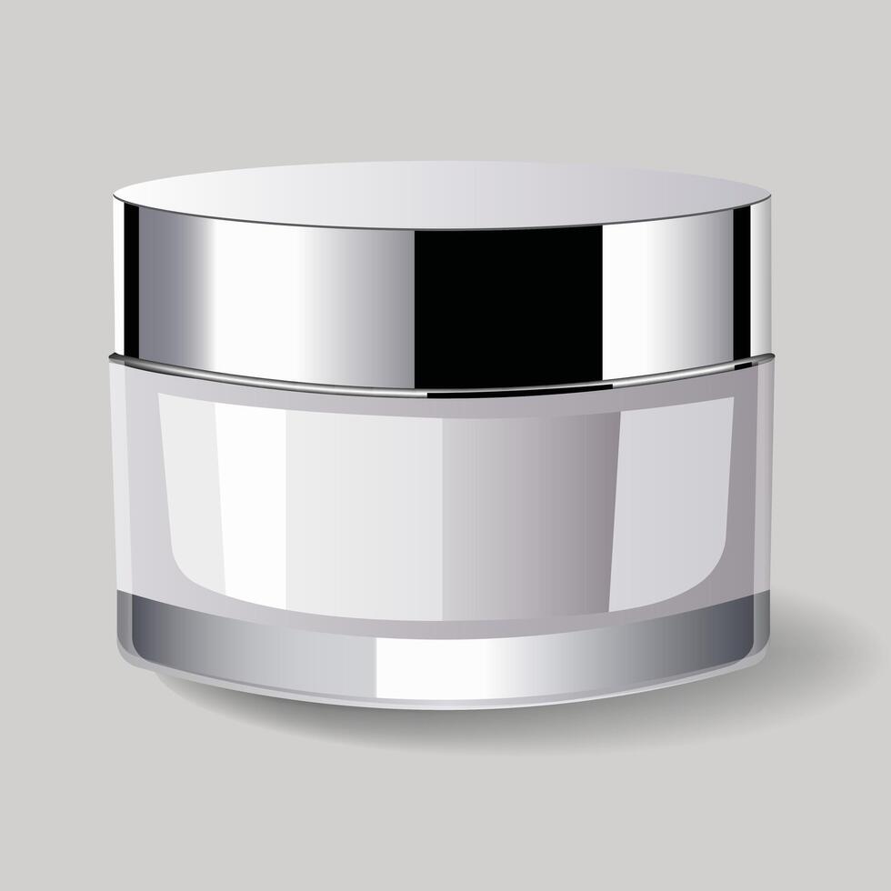 Shiny mirror jar with cream. Realistic cosmetic mockup. Lotion, skin care. Blank cosmetic package. vector