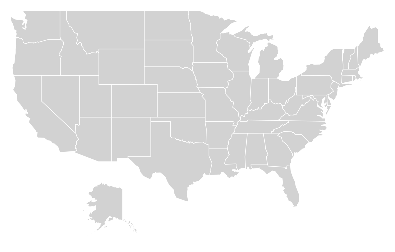 Gey with White Outline United States of America Map with District Borders American Country png