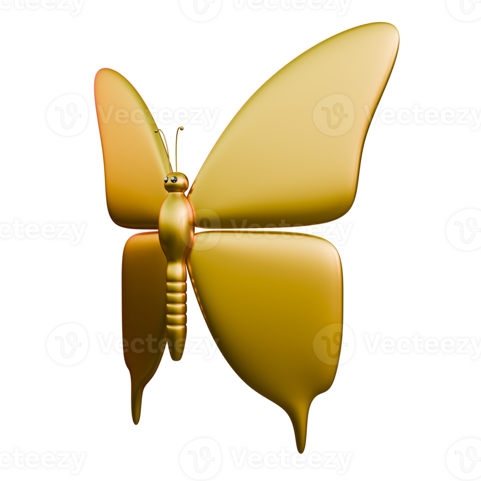 Gold Spring Butterfly 3D Design Element png