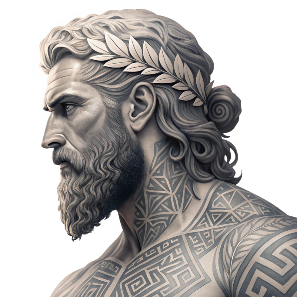 Zues head and Body hyper realism tattoo design Realstic Geomatric isolated on transparent background png