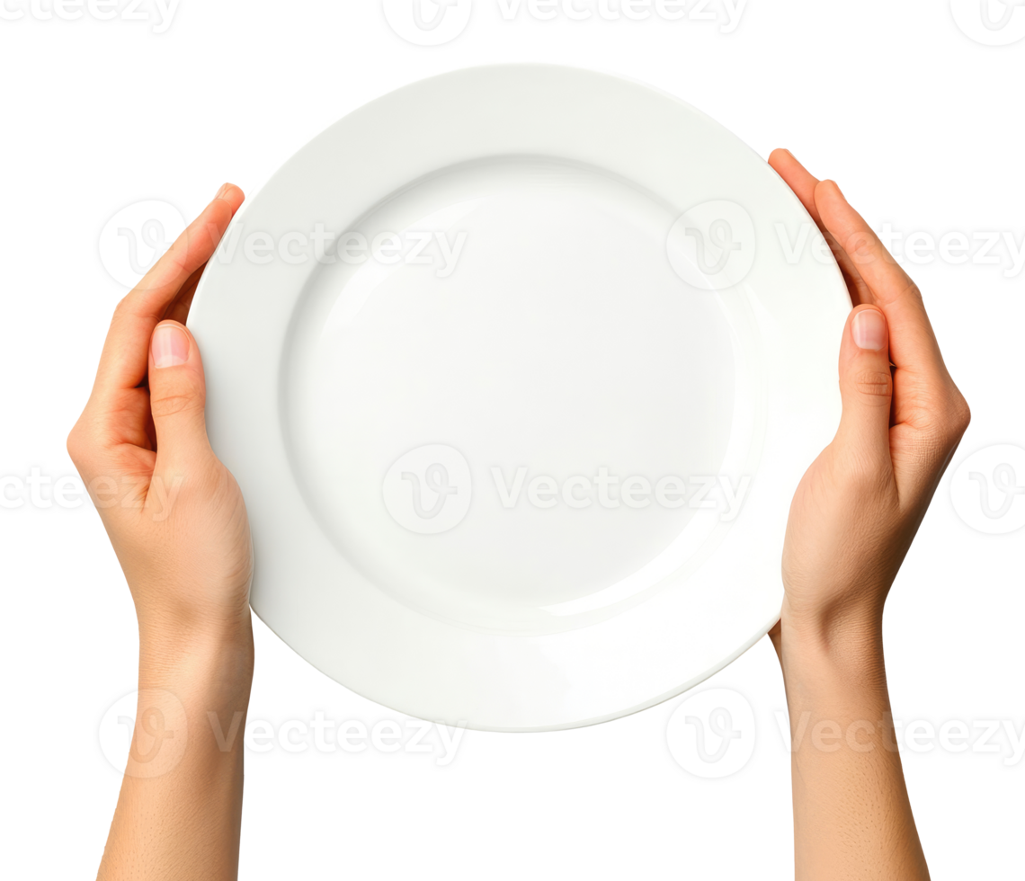 Hands with empty white plate png