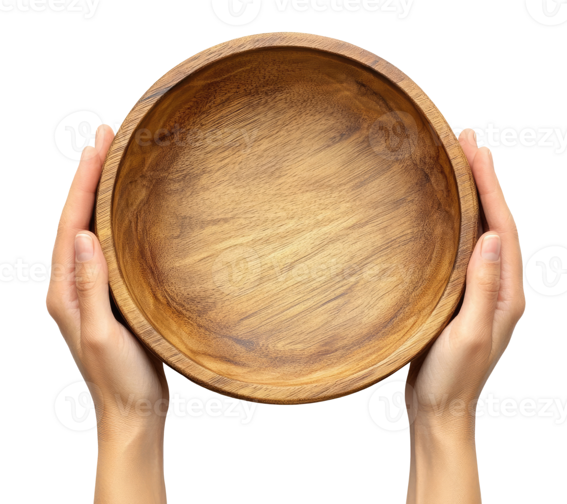 Hands with empty wooden bowl png