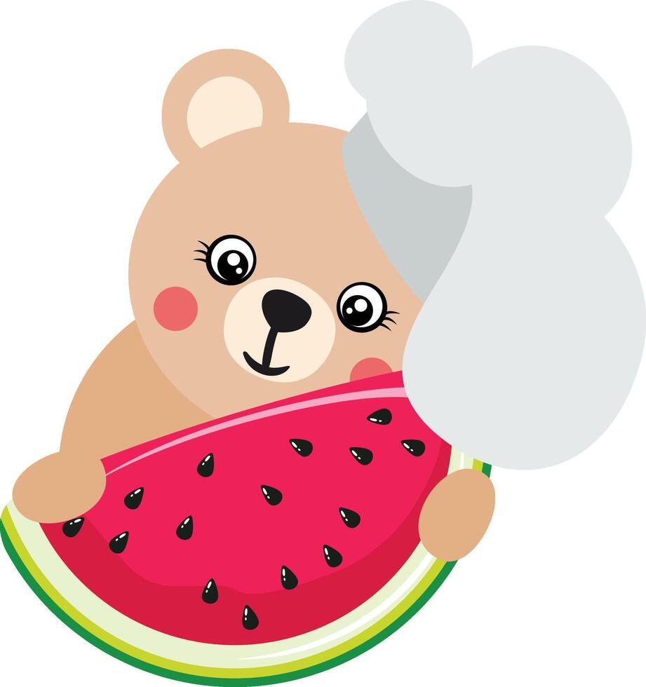 Chef Teddy Bear with Watermelon Slice vector