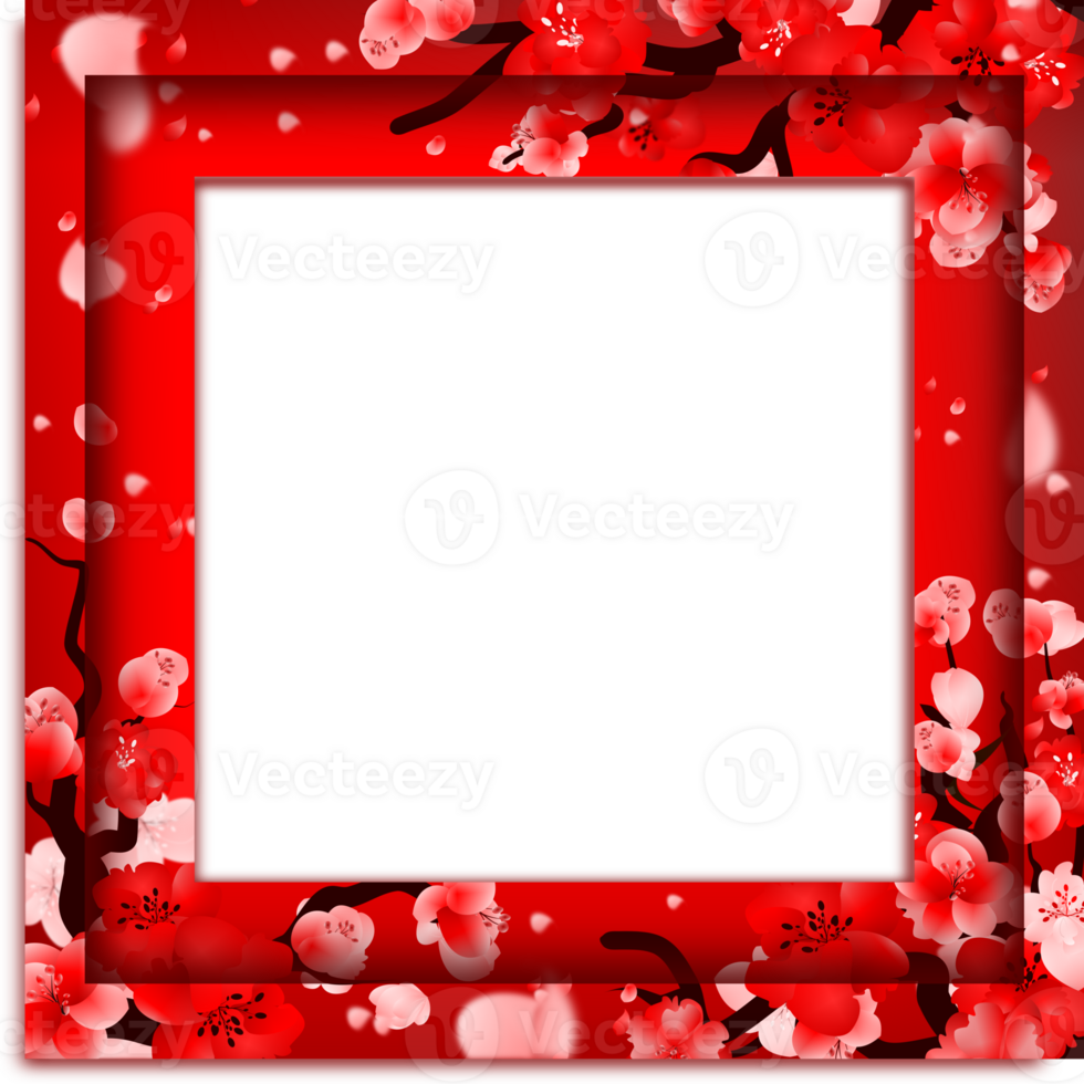 Square red border, Picture frame decoration, Flowers template transparent background. png