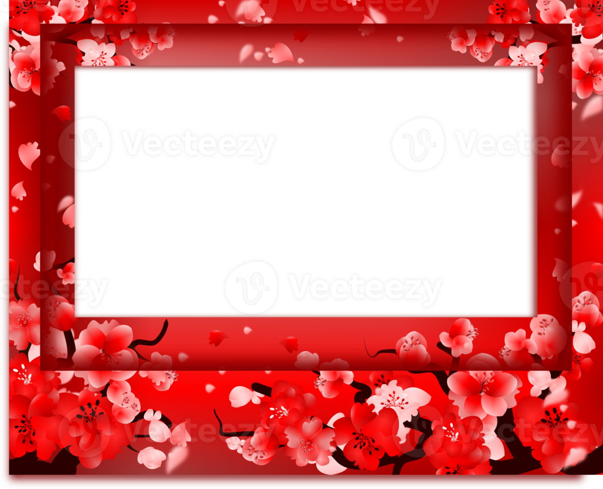 Red frame blank template, Picture border decoration with flowers. png