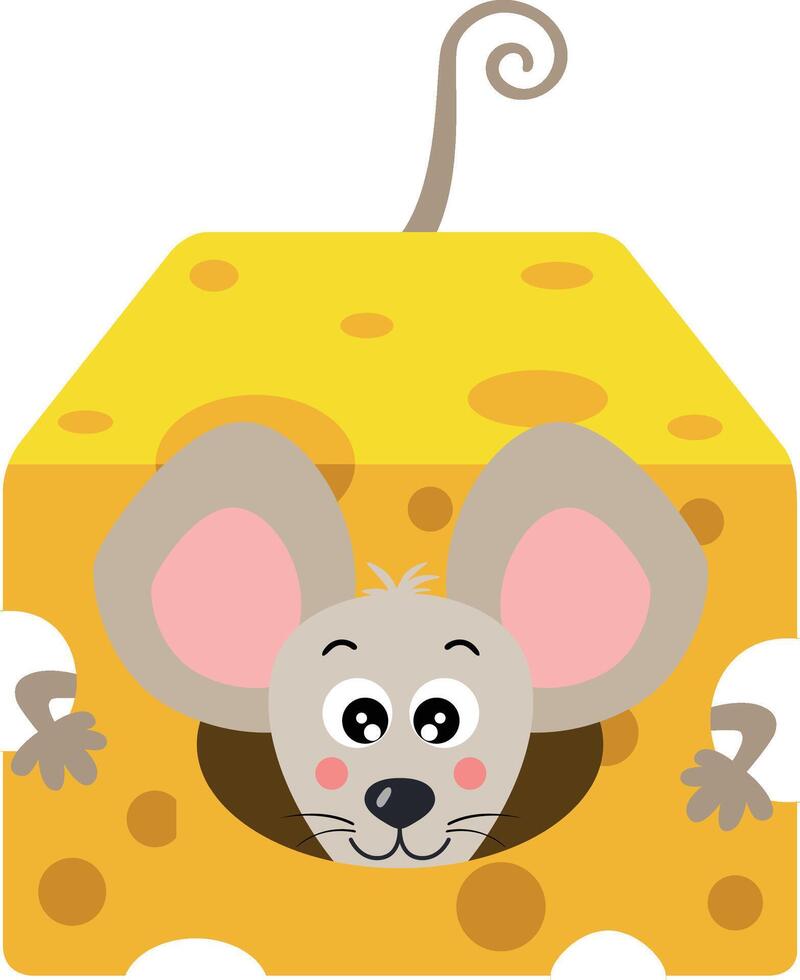 Curious Mouse Peeking into Cheese vector