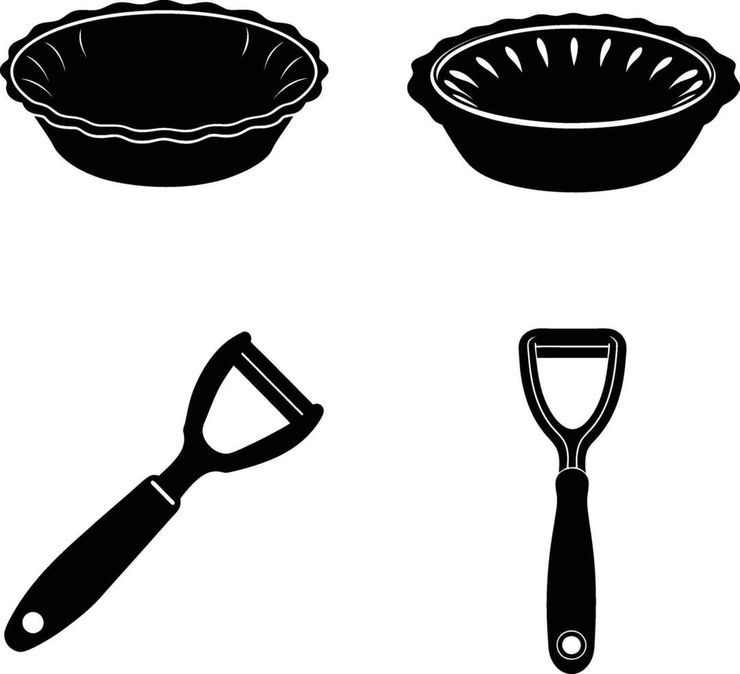 Pie dish and peeler silhouette illustration vector