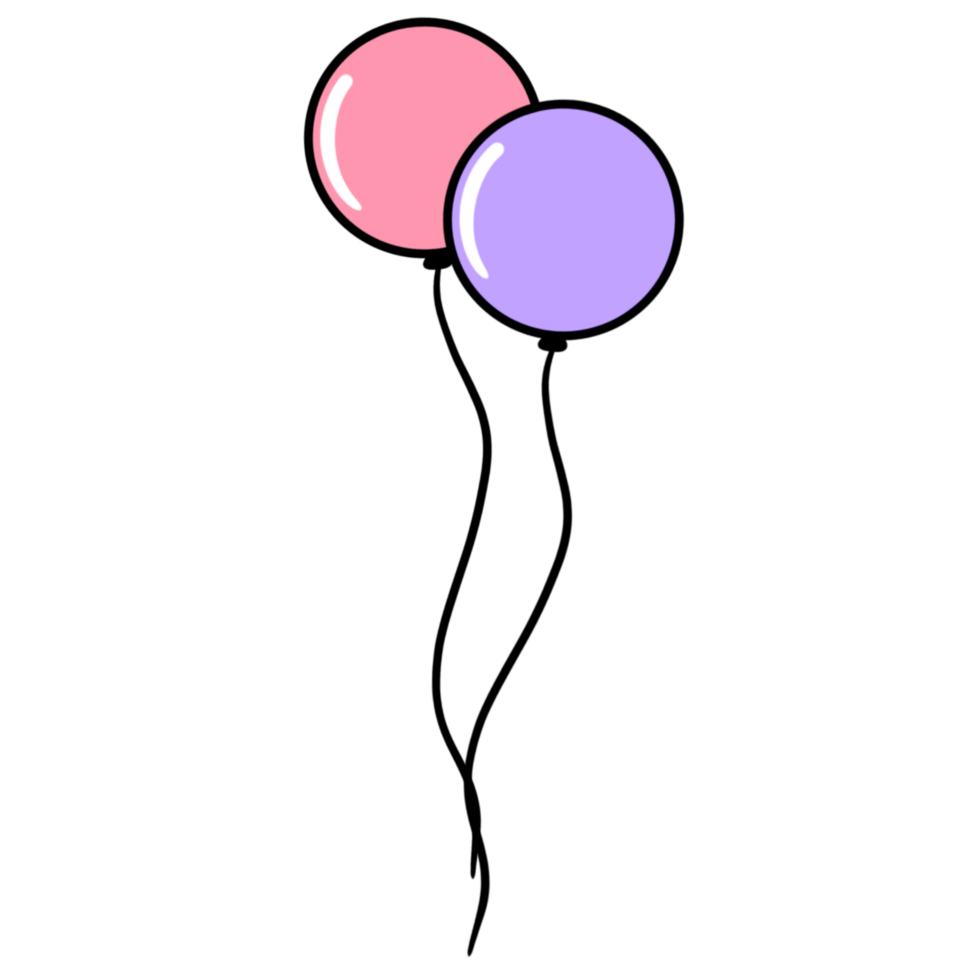 Two pink and purple balloons with a black outline png