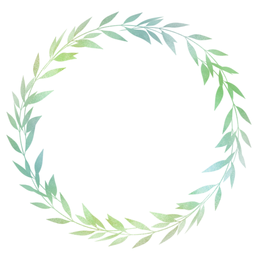 Watercolor green wreath frame with leaves png