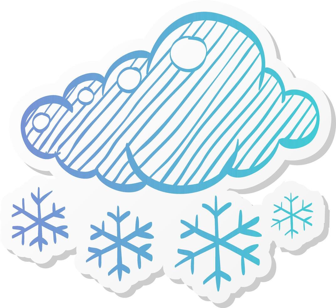 weather overcast snowing icon in sticker color style nature snowflakes winter december vector