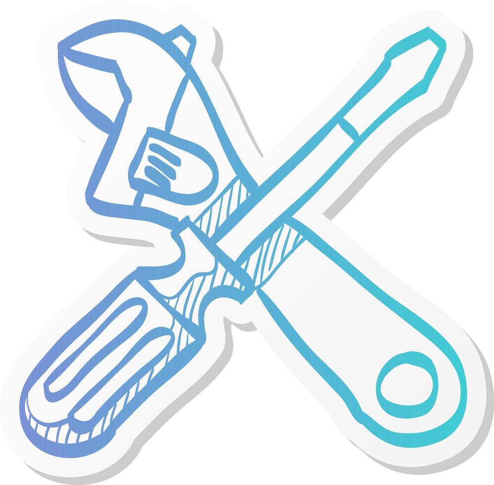 mechanic tools icon in sticker color style wrench screw driver mechanic setting maintenance professional setting vector