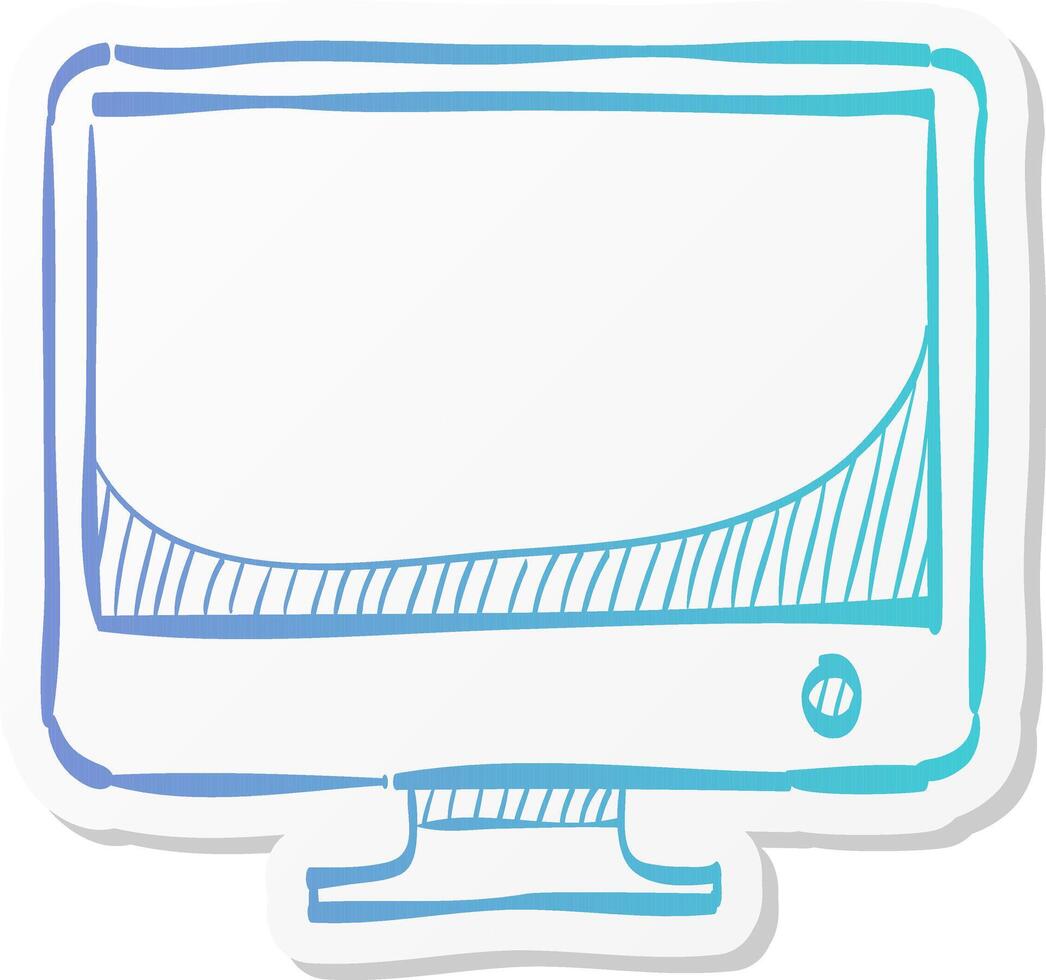 desktop computer icon in sticker color style electronic office monitor vector
