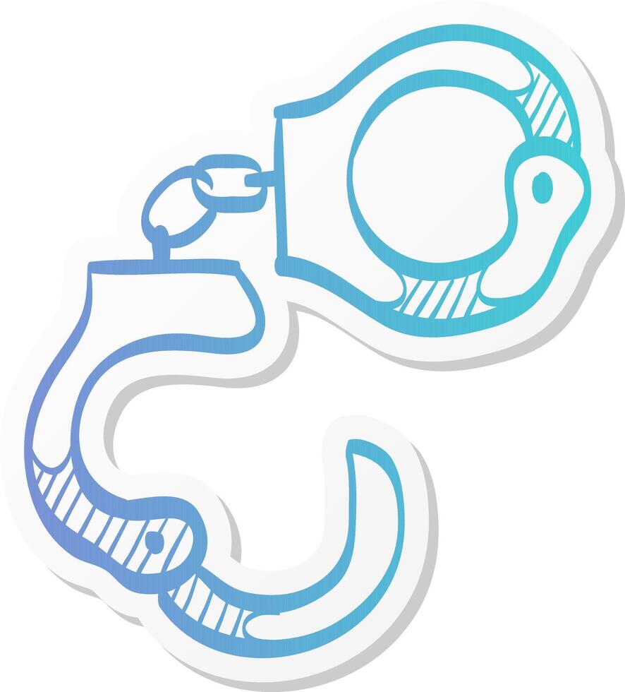 handcuff icon in sticker color style justice law equipment tool police criminal bondage vector