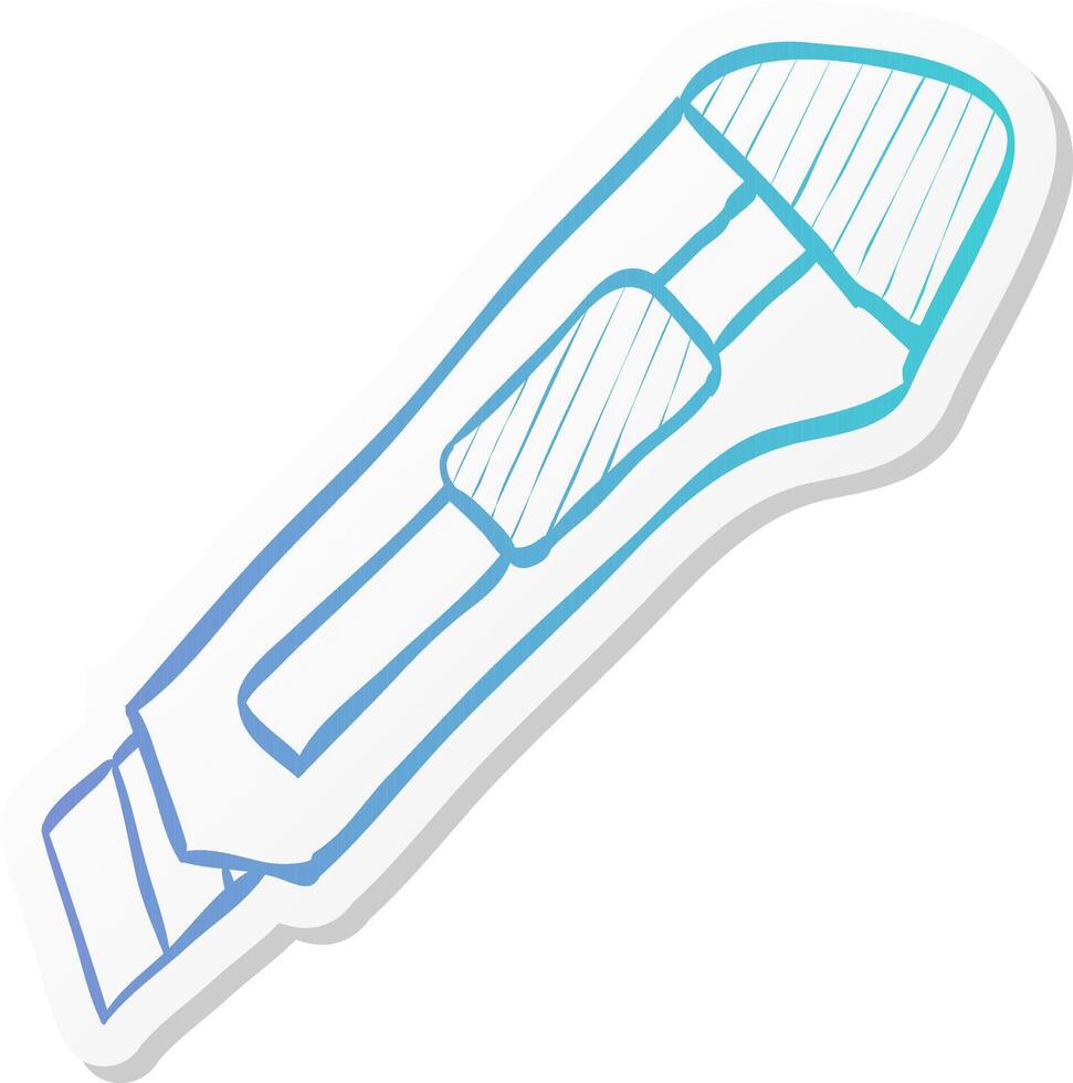 cutter knife icon in sticker color style office tool craft equipment sharp precision vector