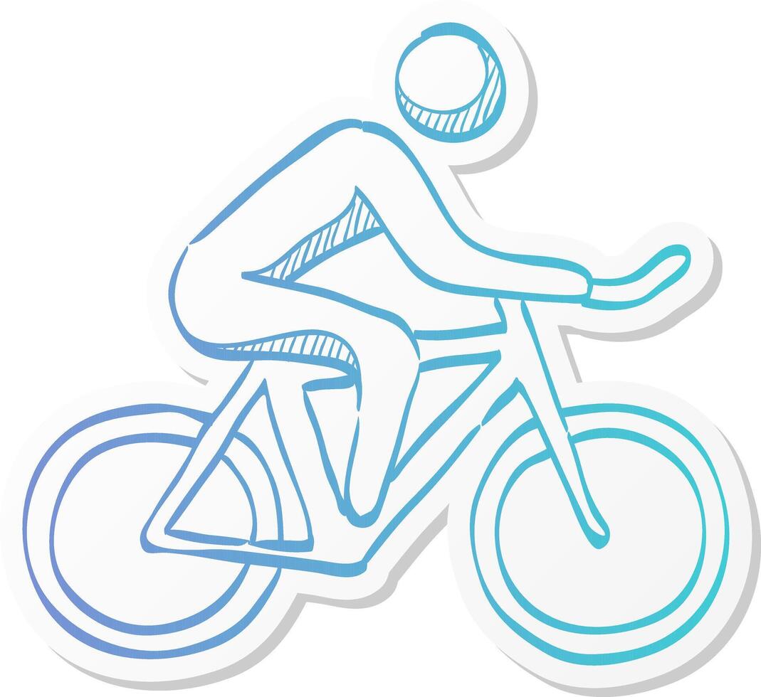 mountain biker icon in sticker color style sport bicycle extreme downhill cycling helmet vector