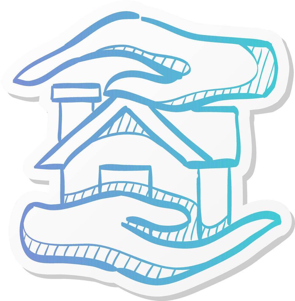 property care icon in sticker color style house human hand palm insurance protection vector