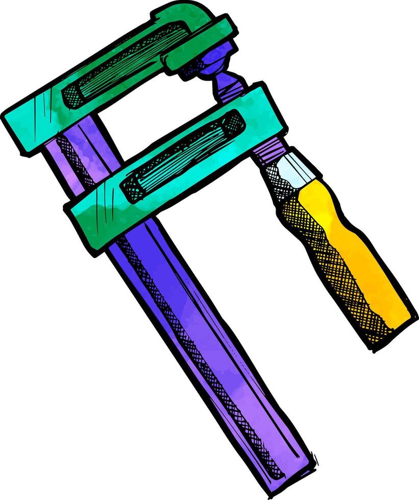Woodworking clamp hand drawn illustration vector