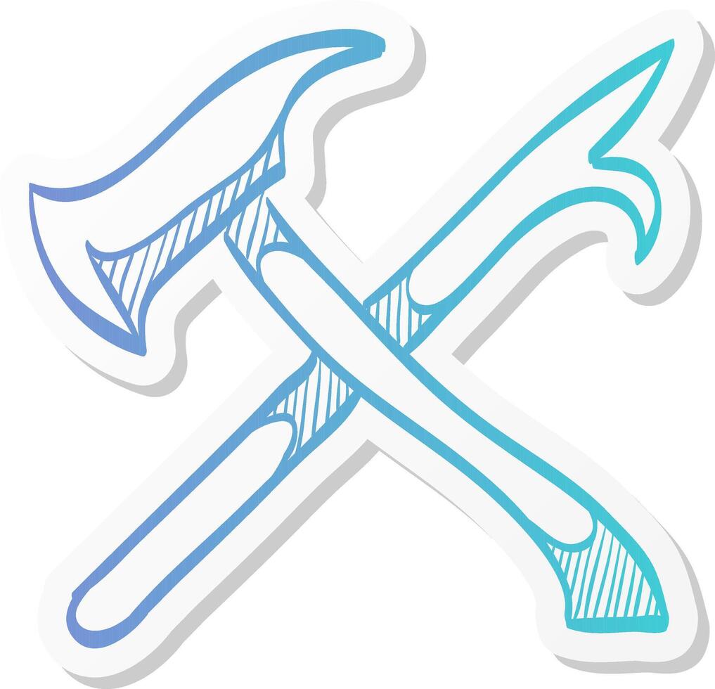 fireman tools icon in sticker color style department firefighter service emergency rescue badge vector