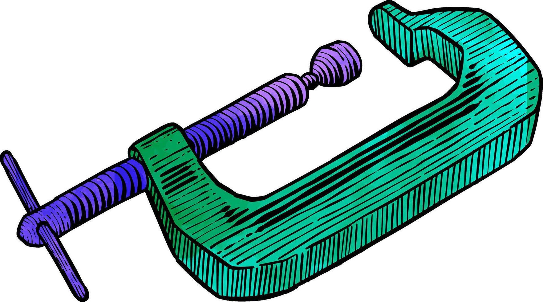 Woodworking clamp hand drawn illustration illustration. vector