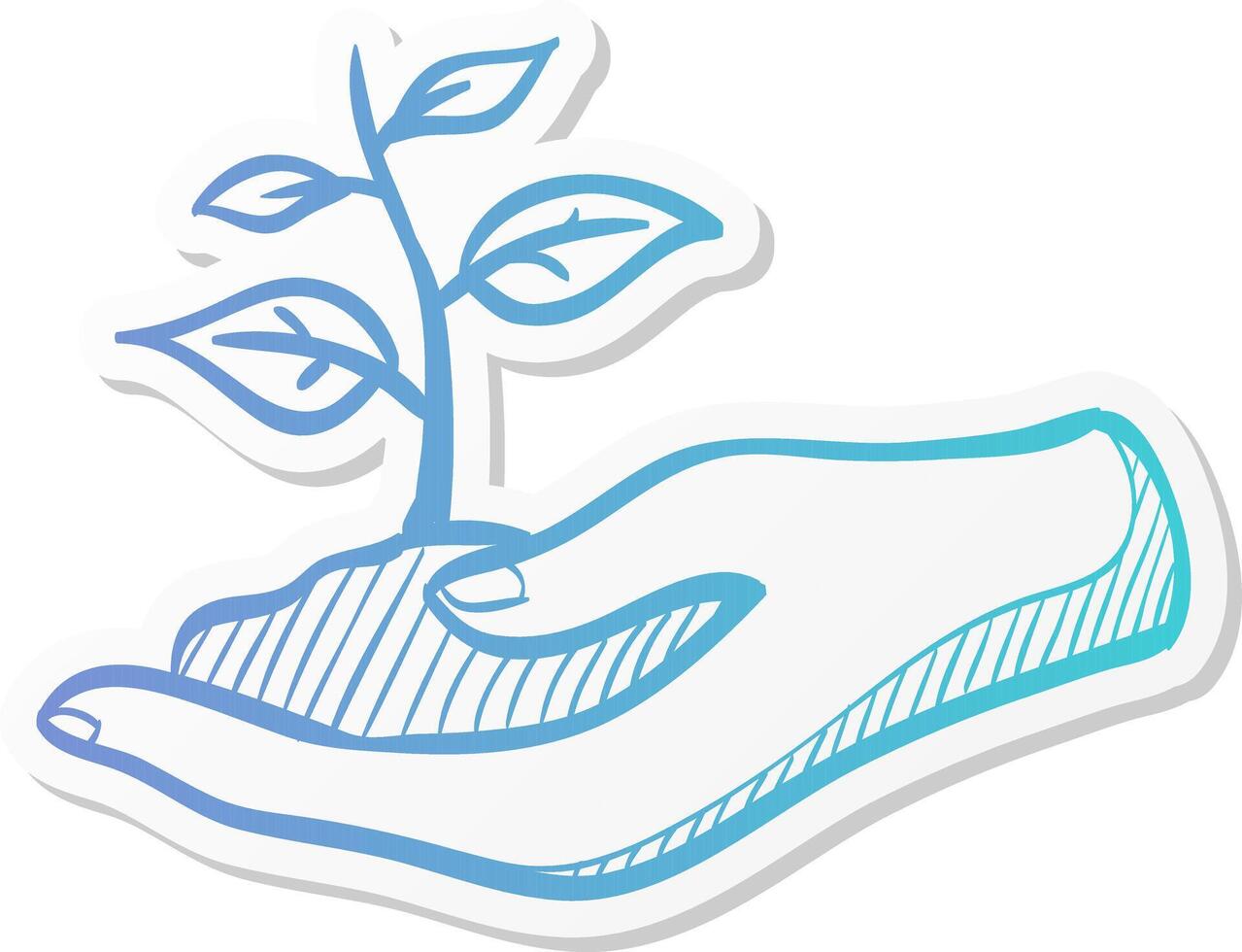 hand holding tree icon in sticker color style ecosystem environment conservation care vector