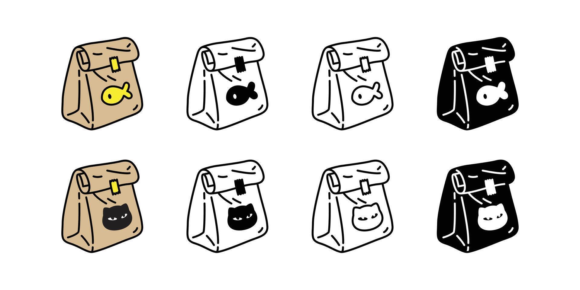 cat food fish icon package paper bag kitten face calico head neko pet cartoon character munchkin illustration symbol clip art isolated design vector