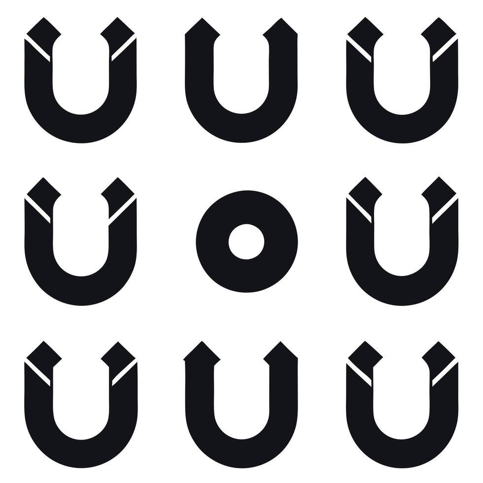 Set of stylized U-shaped icons, various details. vector