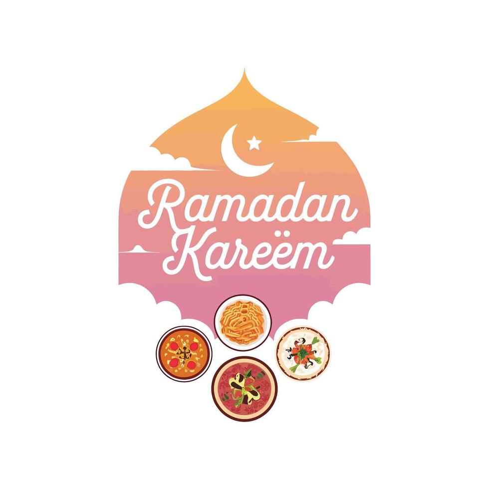 illustration of Iftar party invitation greeting Ramadan Kareem with grand meal vector