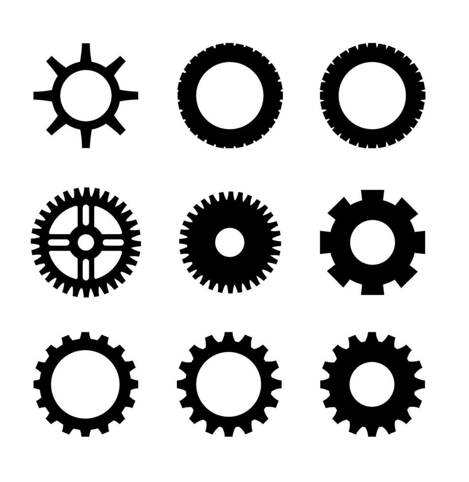 Gears shapes line icons. Flat machine gear icon. Wheel cogwheel . Simple outline isolated elements. Black gear. vector