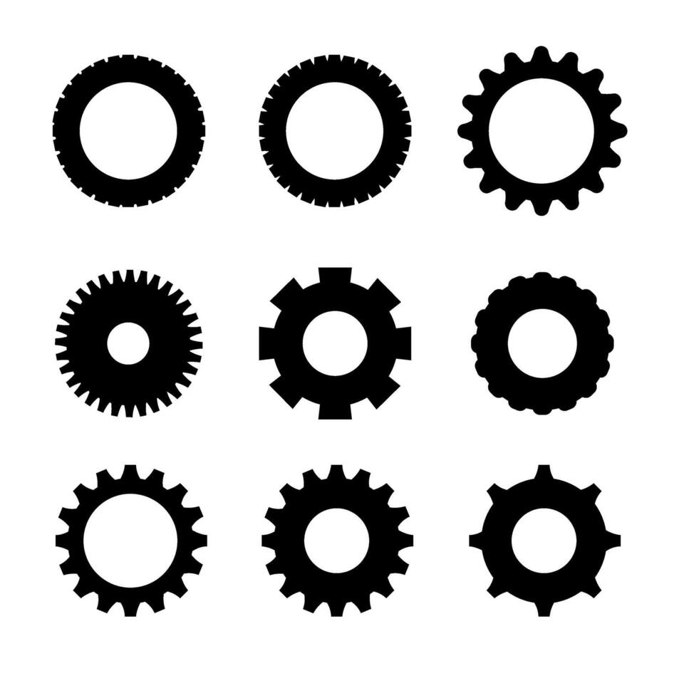 Gears shapes line icons. Flat machine gear icon. Wheel cogwheel . Simple outline isolated elements. Black gear. vector