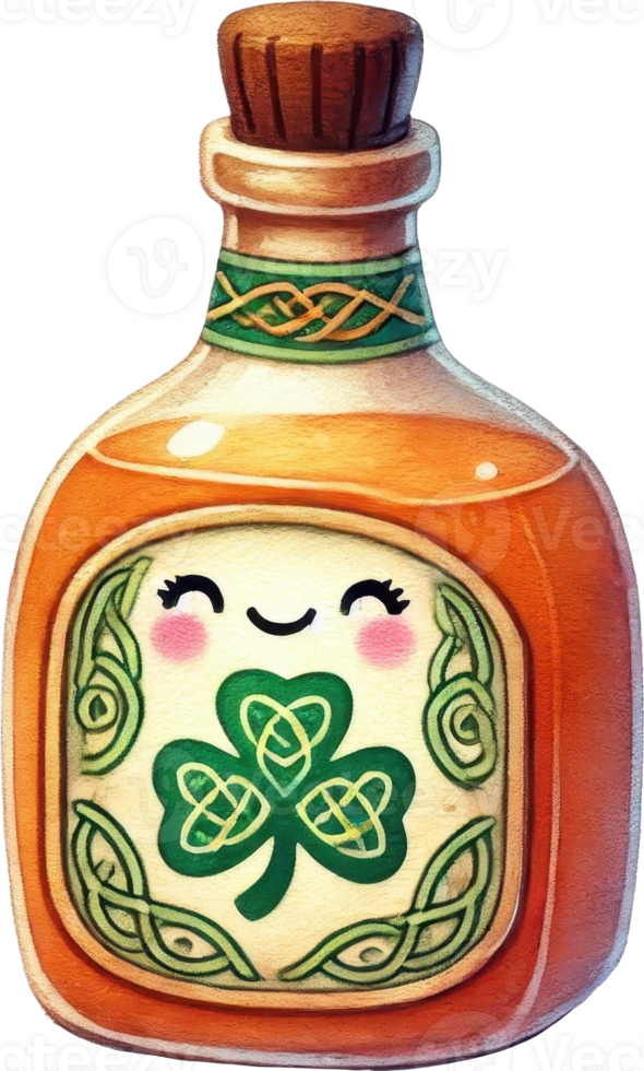Cheerfully Decorated Bottle for St Patrick s Day with Shamrock and Celtic Motifs png