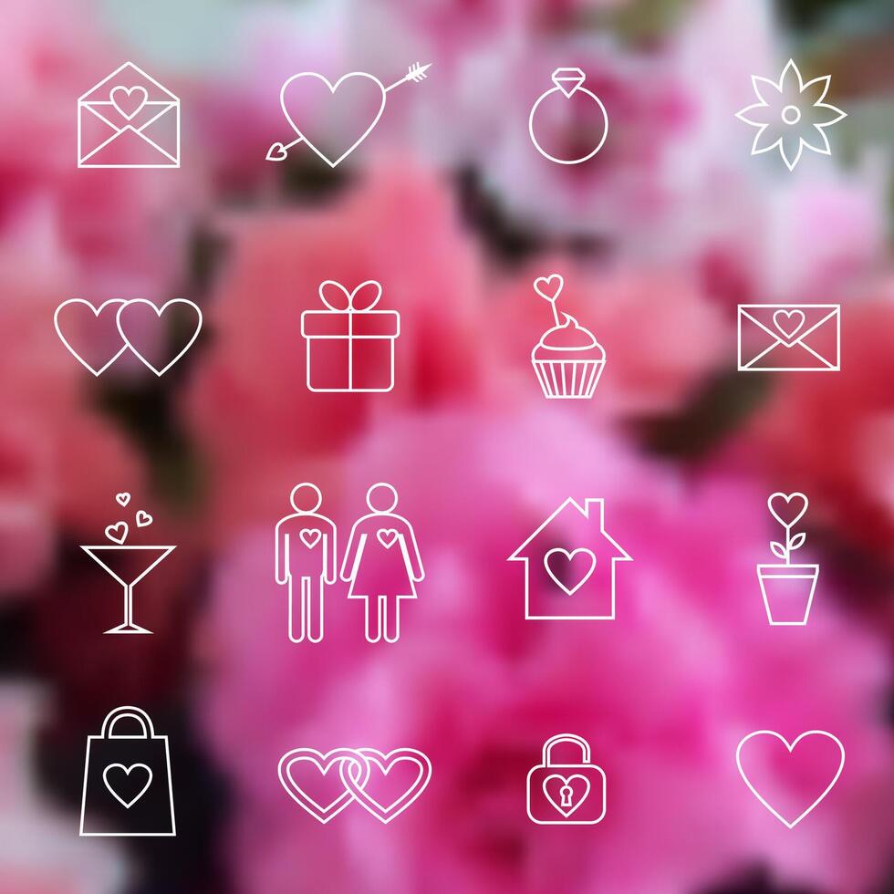 Set of line icons for Valentine day or wedding design vector